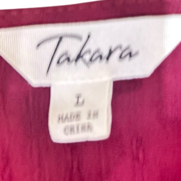 Takara v neck burgundy red blouse crochet trim balloon sleeve lightweight large - Picture 8 of 8